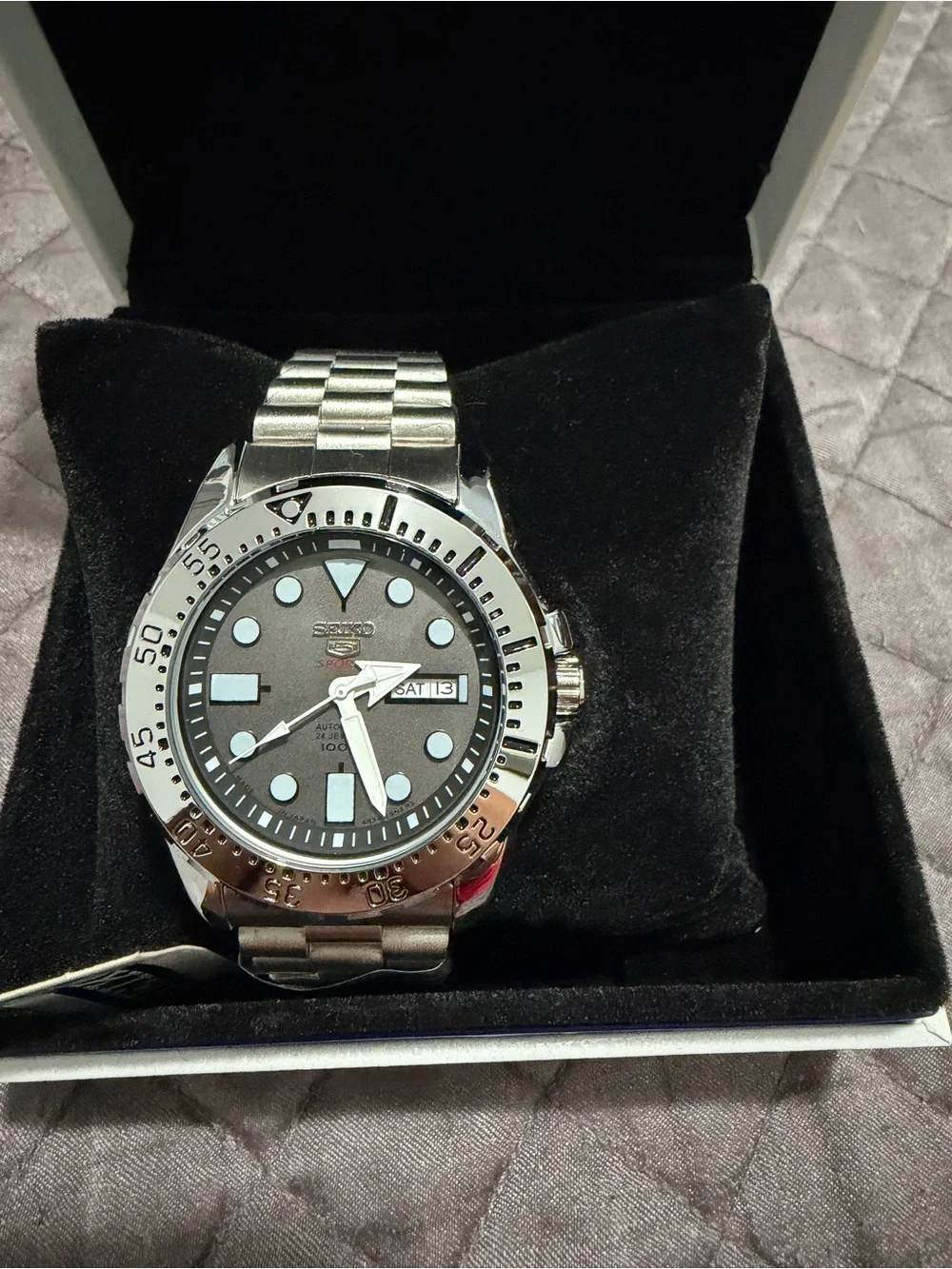 Seiko Silver Stainless Steel Watch with Brown Dial